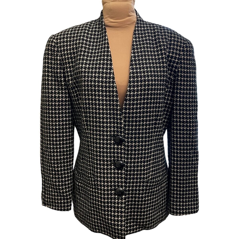Linda Allard For Ellen Tracy Blazer Jacket Women Sz 10 Black White Wool